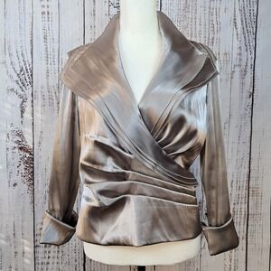 Vintage Y2K CACHET 14 Shimmering Silver Wrap Blouse Satin Organza Elegant Glamor